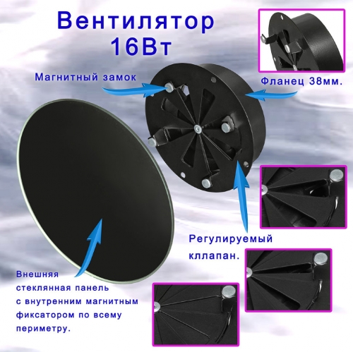 Тонкий бесшумный вытяжной вентилятор для ванной Mmotors ММР 120 глянцевое стекло круг черный